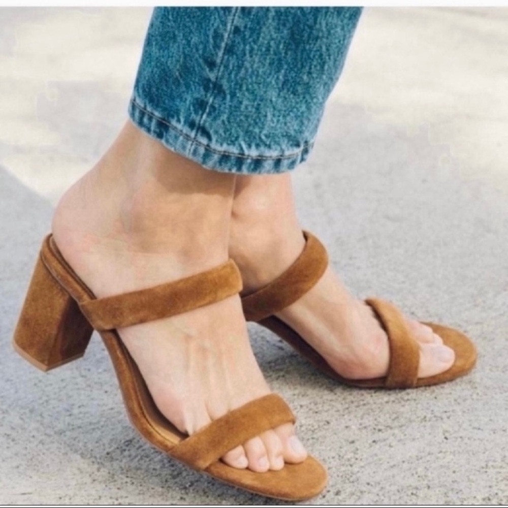 Soludos Tan Suede Block Heel Sandals